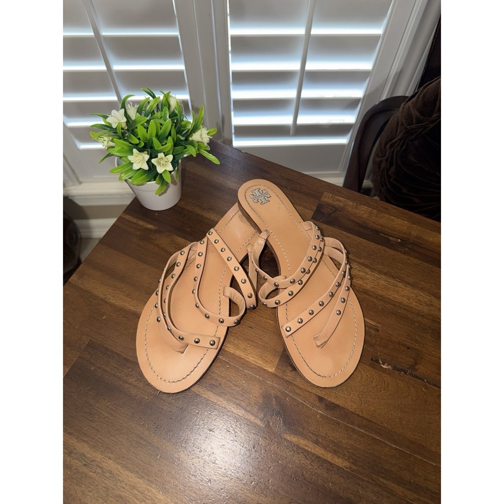 Tory‎ Burch Patos Nude Studded Multi Strap Leather Sandals 8.5